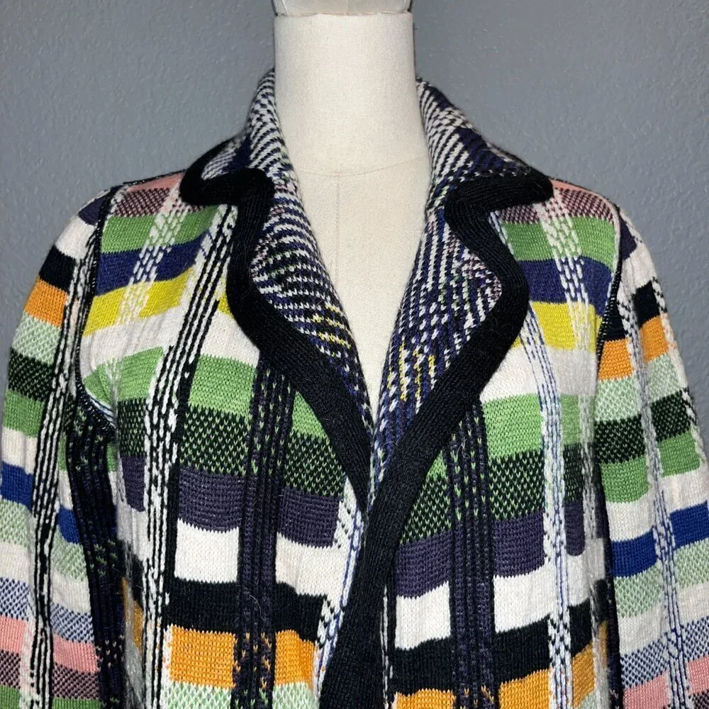 ANTHROPOLOGIE ALDOMARTINS SHANLEY PLAID WOOL ALPACA BLEND SWEATER COAT  EUC  XS